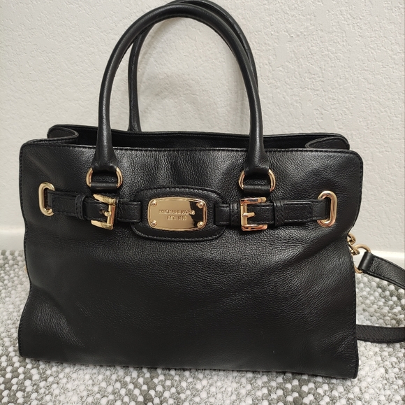 MICHAEL KORS Hamilton Black Large Leather Tote Shoulder Bag - Picture 1 of 15